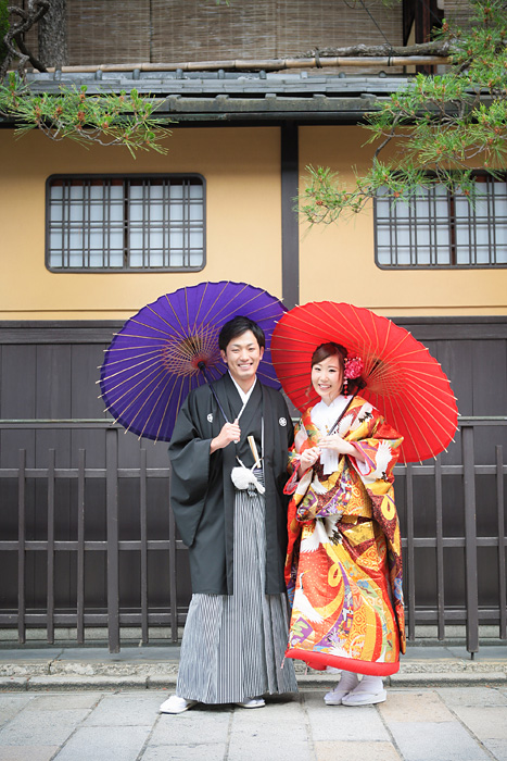 番傘を使って京都で前撮り